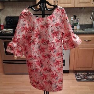 Adrianna Papell Coral Floral Midi Dress